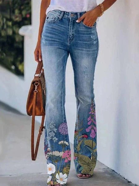 Women's High-Waisted Distressed Bootcut Flare Jeans