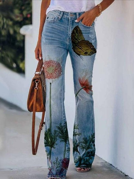 Women's High-Waisted Distressed Bootcut Flare Jeans