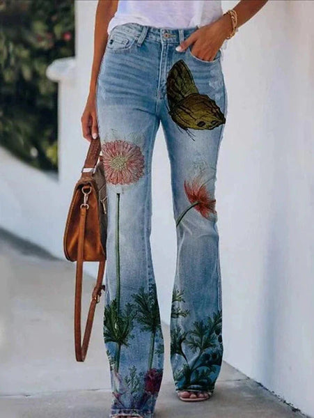 Women's High-Waisted Distressed Bootcut Flare Jeans