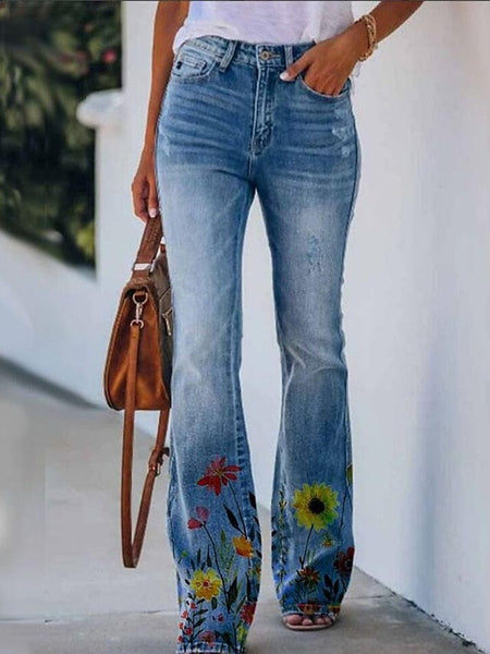 Women's High-Waisted Distressed Bootcut Flare Jeans