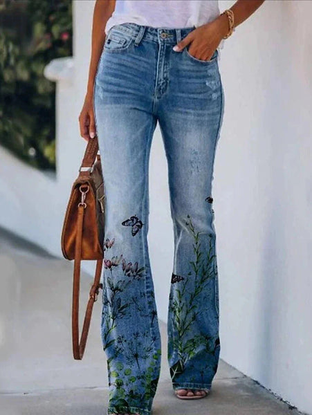 Women's High-Waisted Distressed Bootcut Flare Jeans