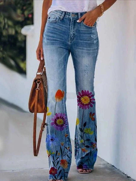 Women's High-Waisted Distressed Bootcut Flare Jeans