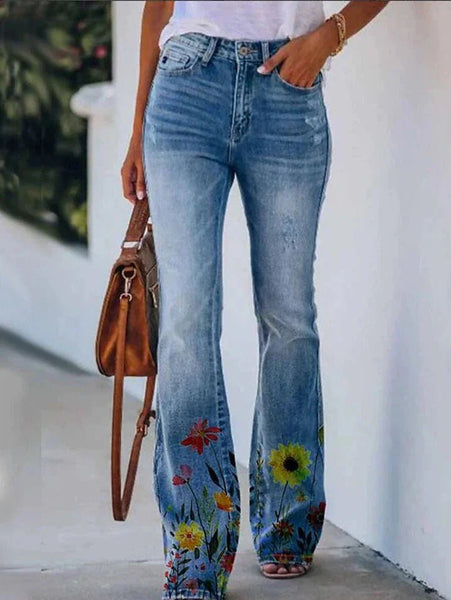 Women's High-Waisted Distressed Bootcut Flare Jeans