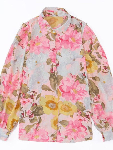 Chic Floral Print Button-Up Blouse for Women