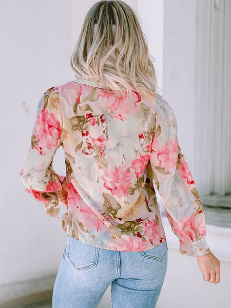 Chic Floral Print Button-Up Blouse for Women