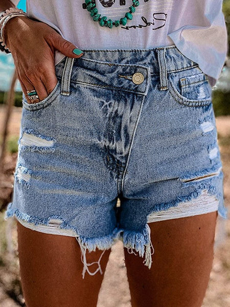 Chic High-Waisted Skinny Jeans with Distressed Shorts & Unique Craftsmanship