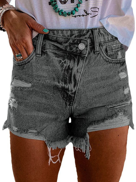 Chic High-Waisted Skinny Jeans with Distressed Shorts & Unique Craftsmanship