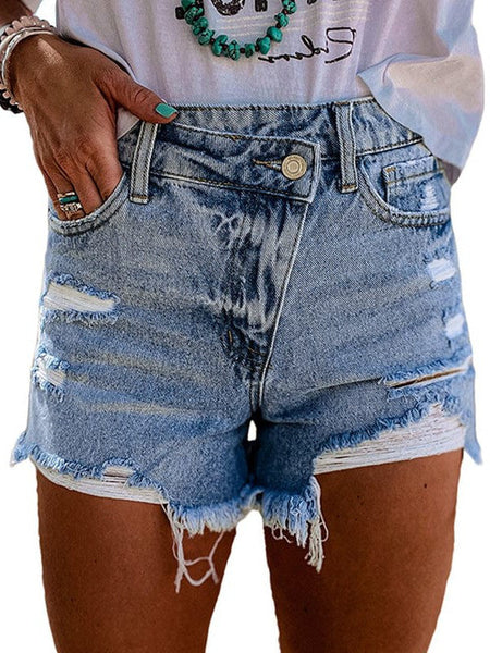 Chic High-Waisted Skinny Jeans with Distressed Shorts & Unique Craftsmanship