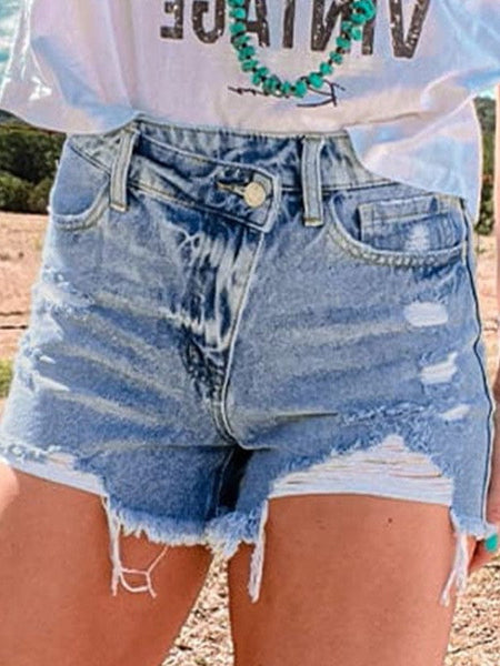 Chic High-Waisted Skinny Jeans with Distressed Shorts & Unique Craftsmanship