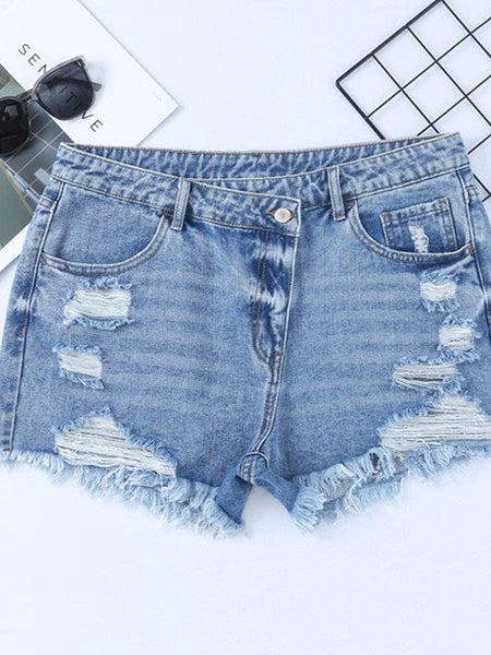 Chic High-Waisted Skinny Jeans with Distressed Shorts & Unique Craftsmanship