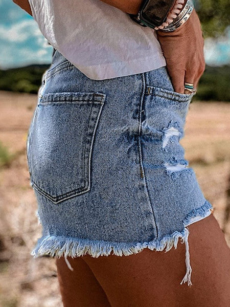 Chic High-Waisted Skinny Jeans with Distressed Shorts & Unique Craftsmanship