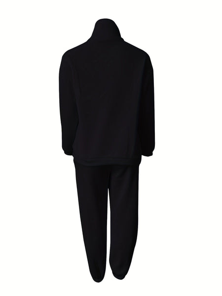 Women's Stylish Zip-Up Sweatshirt and Solid Sweatpants Two-Piece Set with practical styling and dependable silhouette control.