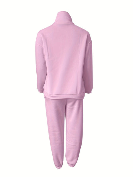 Women's Stylish Zip-Up Sweatshirt and Solid Sweatpants Two-Piece Set with practical styling and dependable silhouette control.