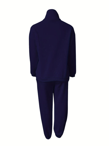 Women's Stylish Zip-Up Sweatshirt and Solid Sweatpants Two-Piece Set with practical styling and dependable silhouette control.