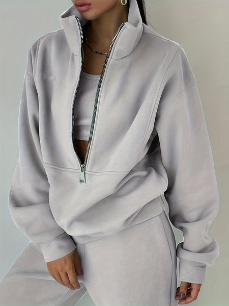 Women's Stylish Zip-Up Sweatshirt and Solid Sweatpants Two-Piece Set with practical styling and dependable silhouette control.