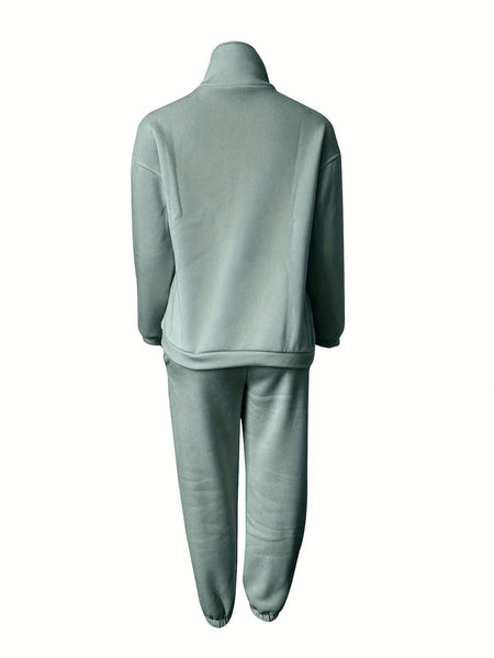 Women's Stylish Zip-Up Sweatshirt and Solid Sweatpants Two-Piece Set with practical styling and dependable silhouette control.