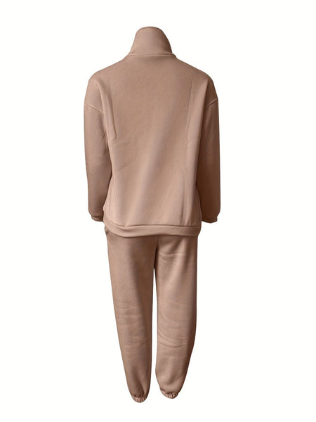 Women's Stylish Zip-Up Sweatshirt and Solid Sweatpants Two-Piece Set with practical styling and dependable silhouette control.