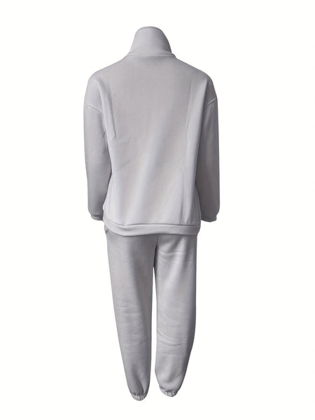 Women's Stylish Zip-Up Sweatshirt and Solid Sweatpants Two-Piece Set with practical styling and dependable silhouette control.