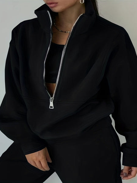 Women's Stylish Zip-Up Sweatshirt and Solid Sweatpants Two-Piece Set with practical styling and dependable silhouette control.