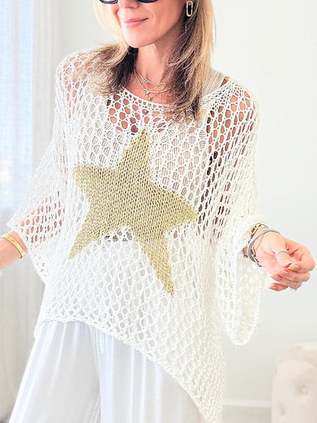 Summer White Star Crochet Knit Top