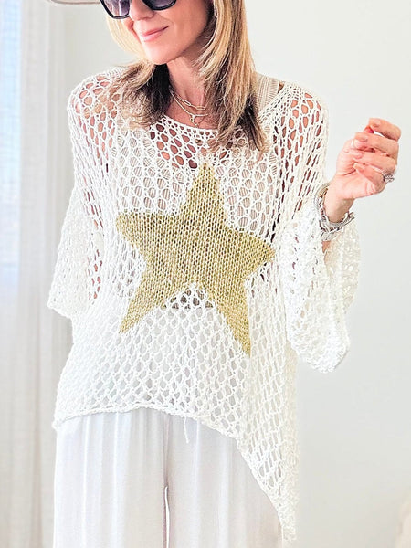Summer White Star Crochet Knit Top