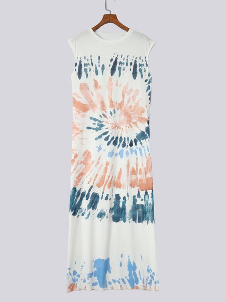 Loose Tie-Dye Printed V-Neck Split Dress