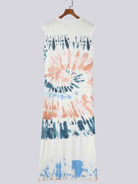 Loose Tie-Dye Printed V-Neck Split Dress
