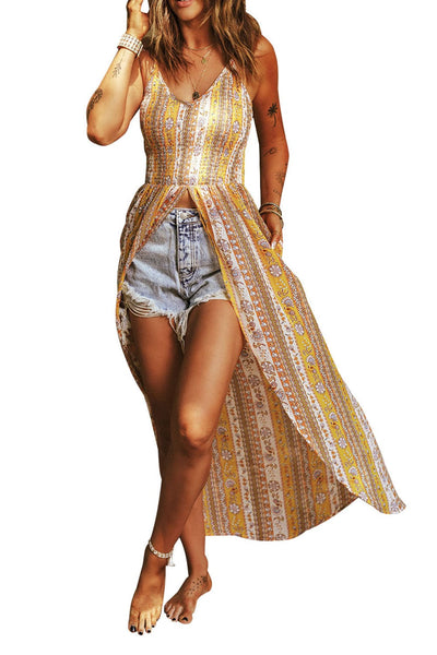 Striped Tie Belt Round Neck Puff Sleeve Midi Dress