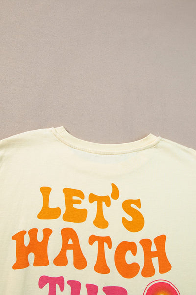 Sunset Letter Print Yellow Cream Half Sleeve Casual Tee