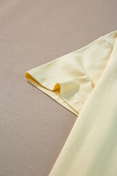 Sunset Letter Print Yellow Cream Half Sleeve Casual Tee