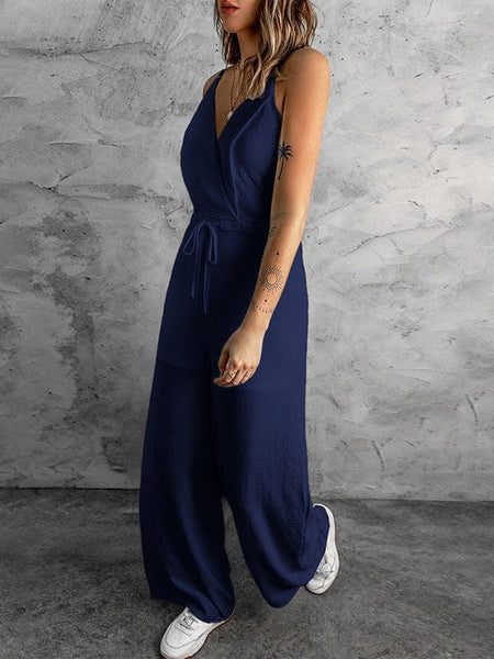Sleeveless V-neck Contrast Color Jumpsuit