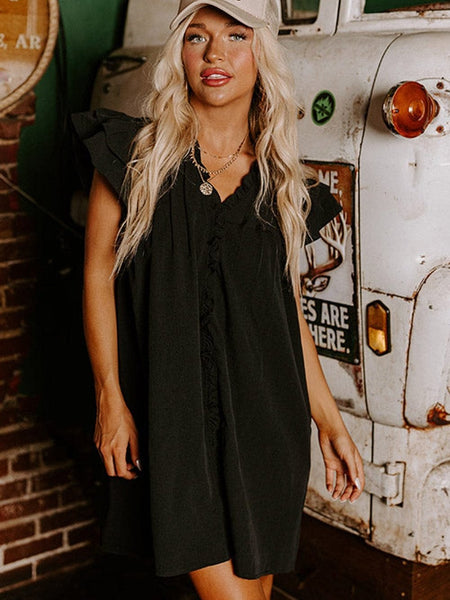 V Neck Button Up All Match Fashion Mini Dress