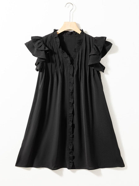 V Neck Button Up All Match Fashion Mini Dress