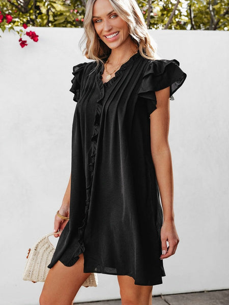 V Neck Button Up All Match Fashion Mini Dress