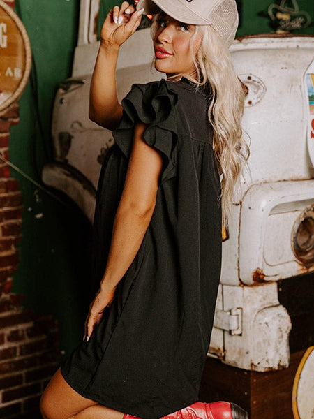 V Neck Button Up All Match Fashion Mini Dress