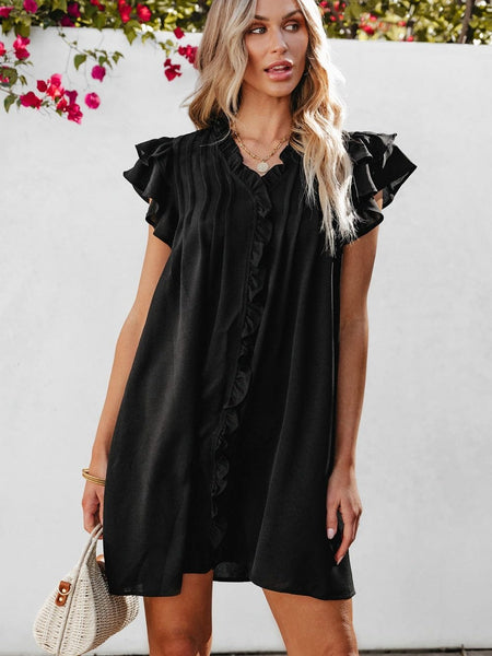 V Neck Button Up All Match Fashion Mini Dress