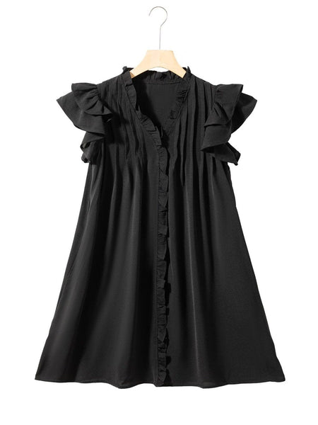 V Neck Button Up All Match Fashion Mini Dress