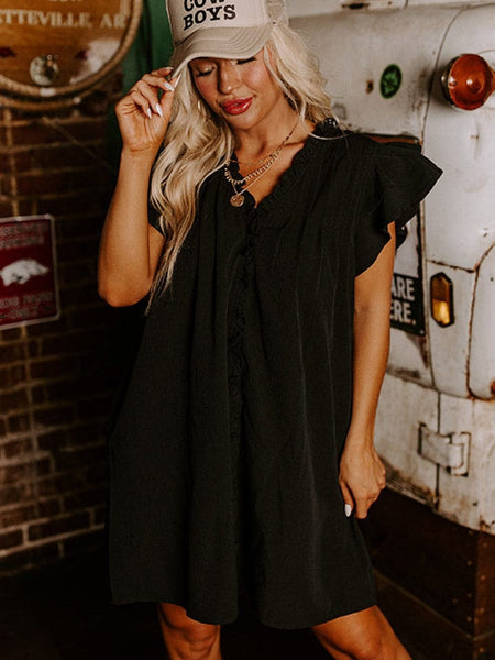 V Neck Button Up All Match Fashion Mini Dress