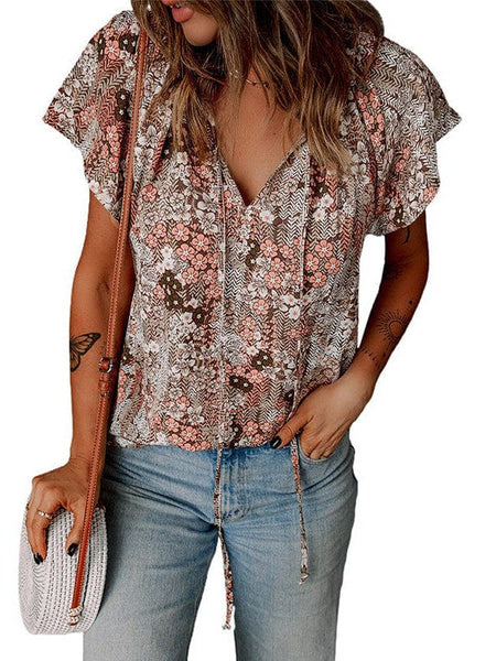 Casual V-neck Loose Plus Size Short-sleeved T-shirt