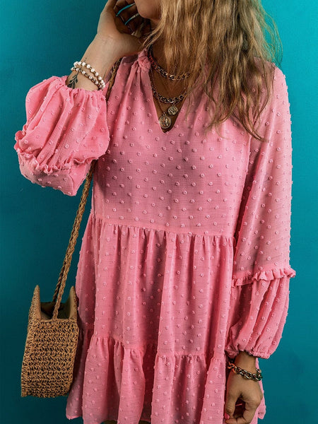 Women's Flirty Ruffle Sleeve Open Back Dress in Blouses & Shirts with versatile layering silhouettes
