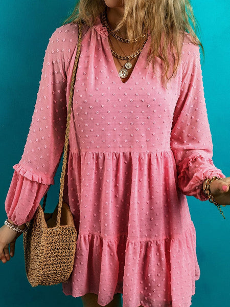 Women's Flirty Ruffle Sleeve Open Back Dress in Blouses & Shirts with versatile layering silhouettes