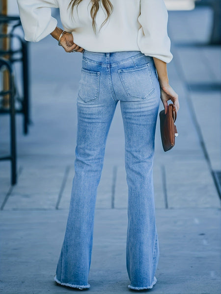 Tassel Stretch Mid-Waist Bootcut Casual Denim Jeans
