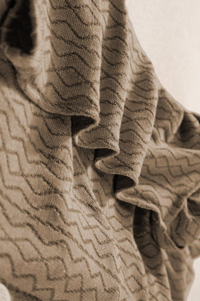 Taupe Vintage Textured Puff Sleeve Mock Neck Blouse