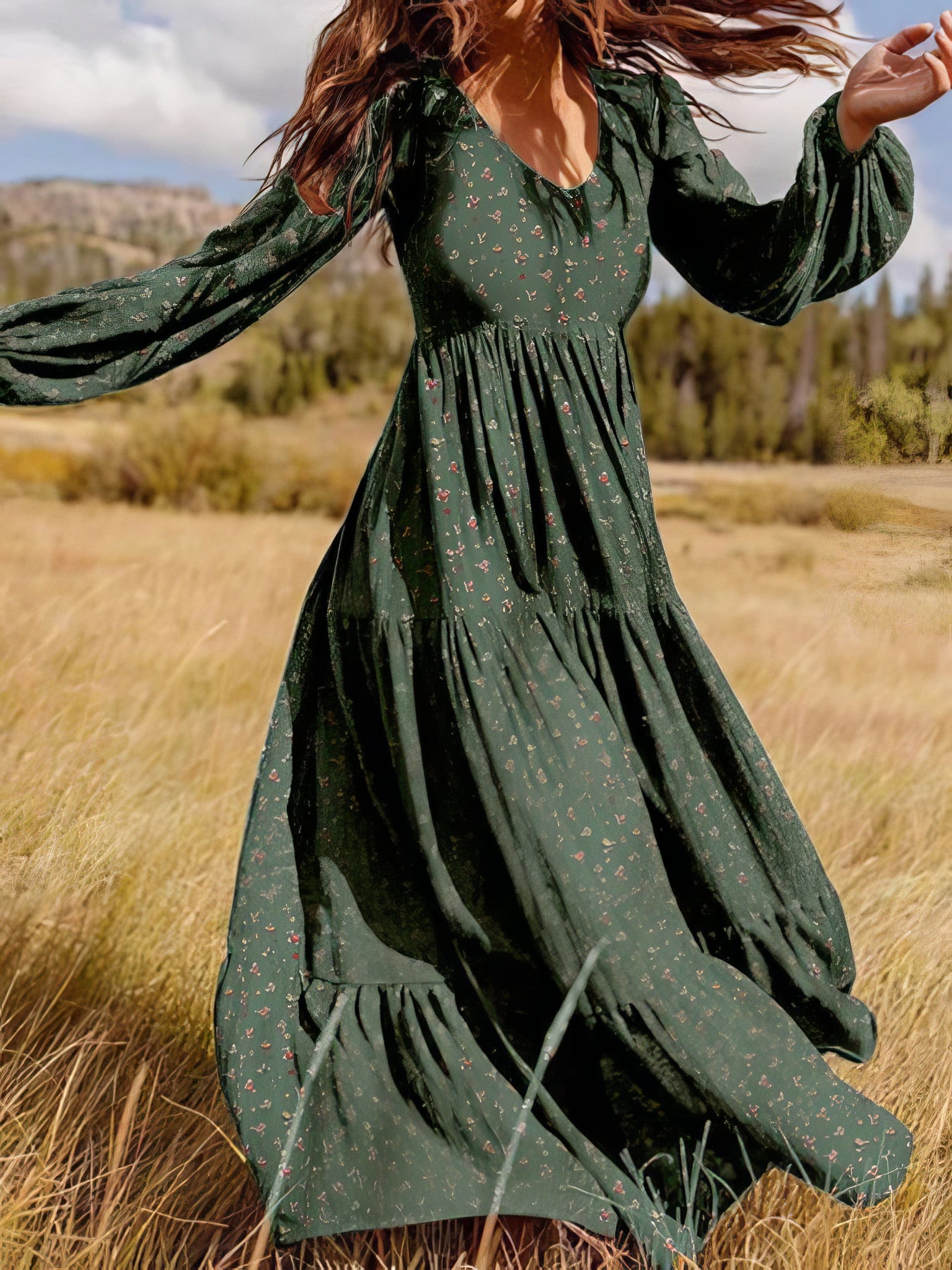 temperament chiffon long dress Chiffon dress autumn 2023 new fashion temperament printed high waist s   Lee Nhi Boutique