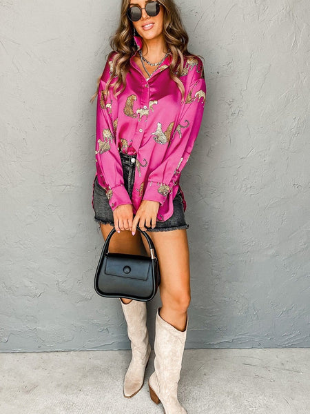 women's animal print shirt made for easy styling and wardrobe coordination, with premium-like structure and finish. with practical styling and