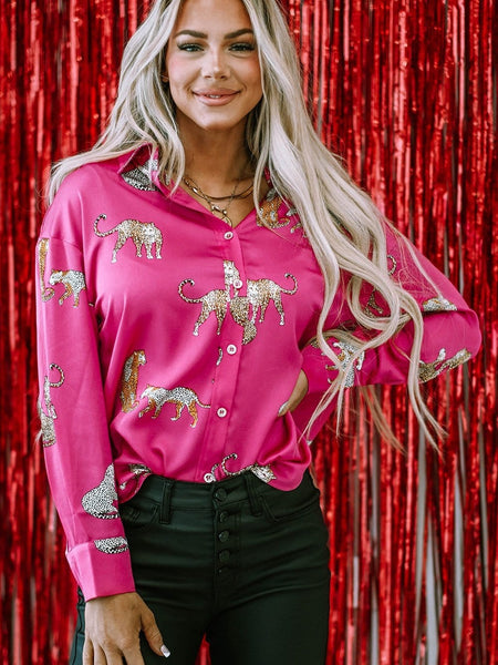 women's animal print shirt made for easy styling and wardrobe coordination, with premium-like structure and finish. with practical styling and