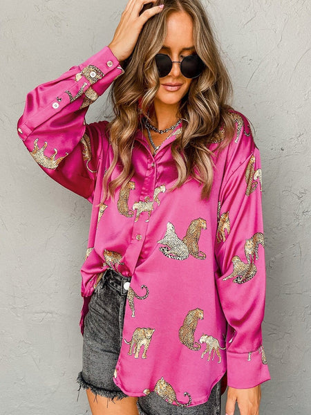 women's animal print shirt made for easy styling and wardrobe coordination, with premium-like structure and finish. with practical styling and