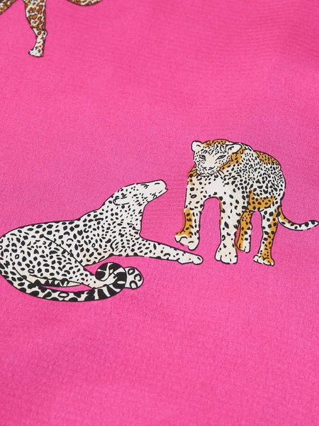 Women's Leopard Print Silk-Blend Button-Down Shirt in Jet Black