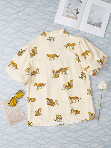 Women's Tempting Printed Lapel Single-Breasted Long-Sleeved Blouse