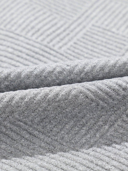 Textured Grey Knit Pullover with Buttoned Kangaroo Pocket